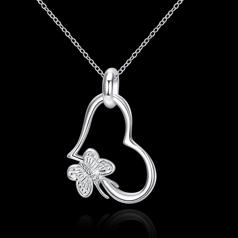 Cutesmile Fashion Jewelry 925 Sterling Silver Butterfly Love Heart Pendant Necklace for Women - Image 2